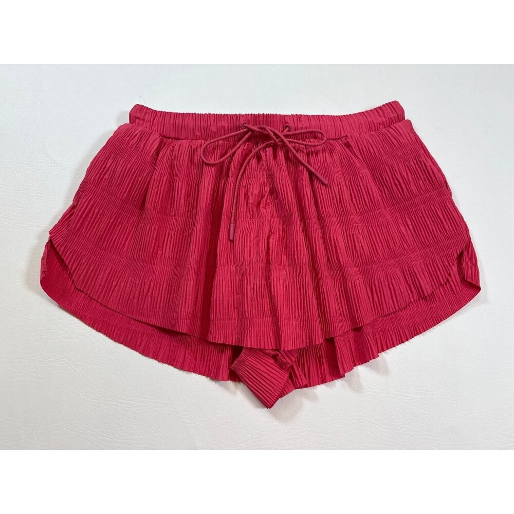 Free People Movement small Crinkled Drawstring Layered shorts Berry Red (Z342)